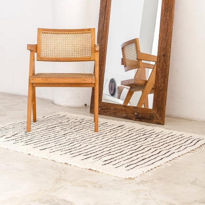 Handwoven cotton rug 157 × 119 cm – black stripe on white