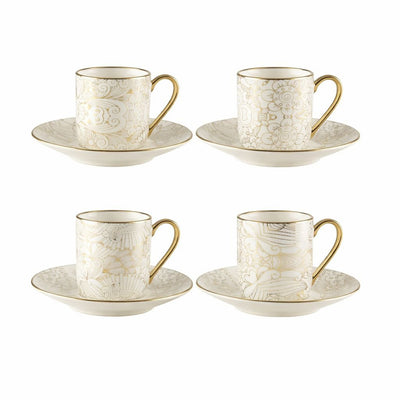 Ceramic coffee cups with abstract saucers, set of 4