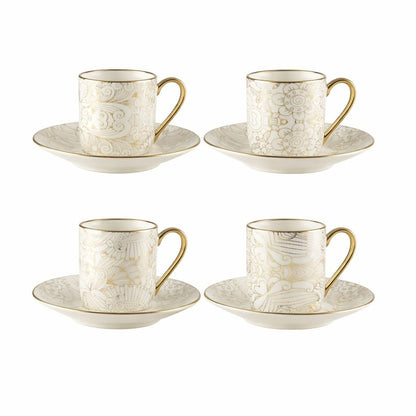 Ceramic coffee cups with abstract saucers, set of 4