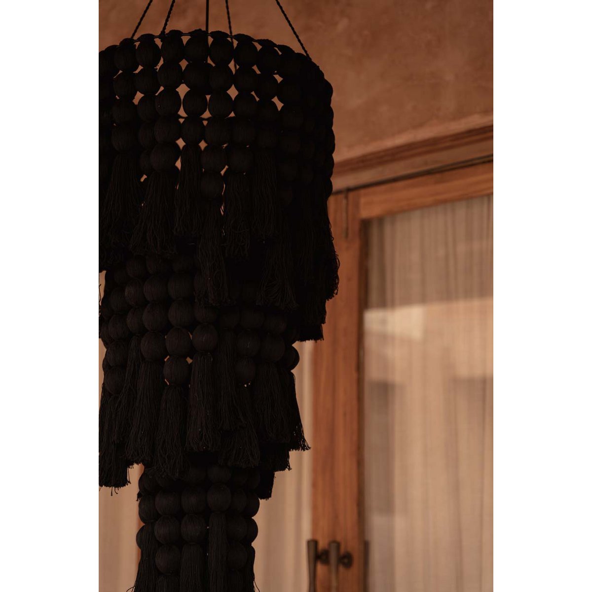 Nomad cotton chandelier, XL – black cascading strands