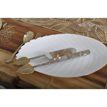 Glass presentation plate, leaf-shaped white - 37 cm