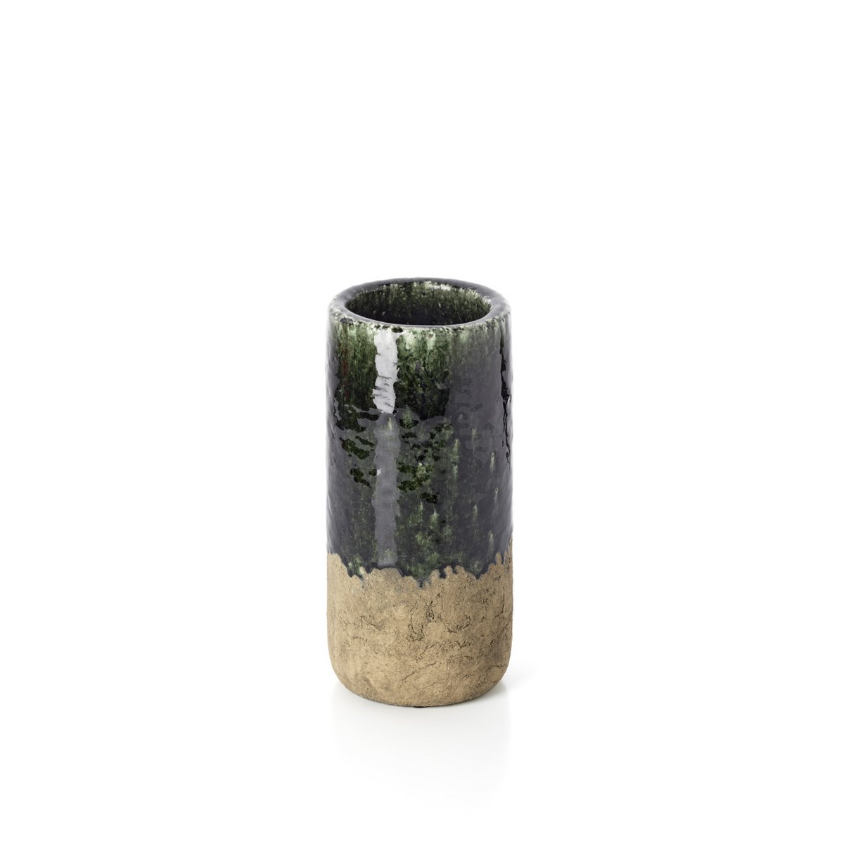 Stoneware cylinder vase, concrete green - M