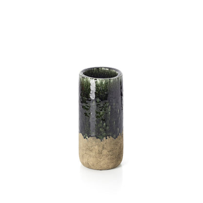 Stoneware cylinder vase, concrete green - M