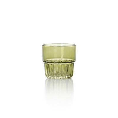 Handmade green glass tumbler - faceted