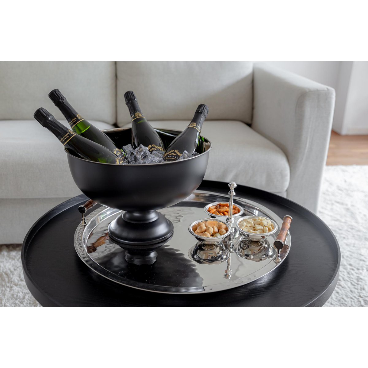 Champagnekøler i rustfrit stål Pearl, 36 cm – mat sort og poleret