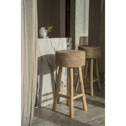 Wood raffia bar stool 75 cm tall - handcrafted in Indonesia