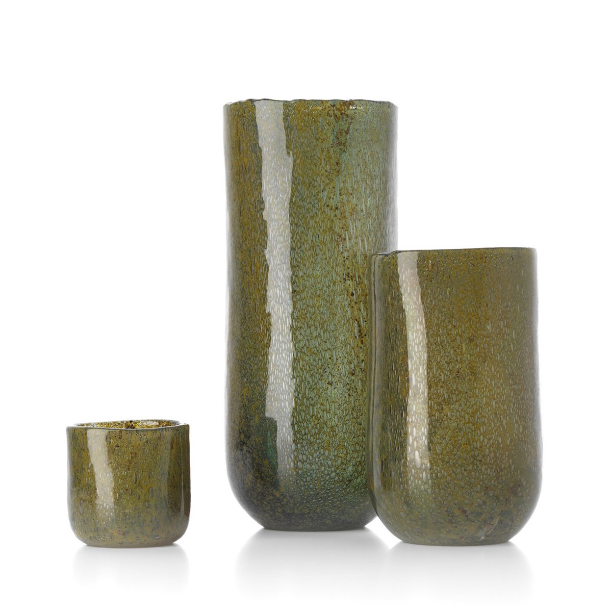 Glass vase, olive green, low - hand-blown