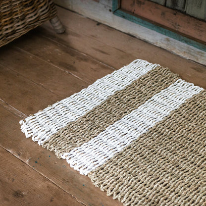 Gestreifter Seegrasteppich 120×60 cm – Beige und Weiß, Sewu