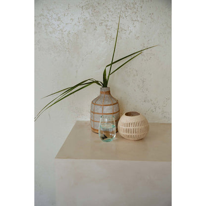 Terrakotta-Vase mit Rattandetail - L
