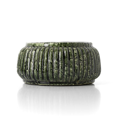 Forest Ribbed Bowl Planter, low - stoneware