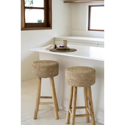 Wood raffia bar stool 75 cm tall - handcrafted in Indonesia