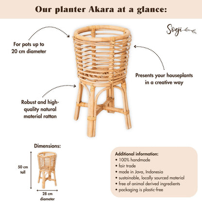 Handwoven rattan plant stand – fits pots up to Ø20 cm