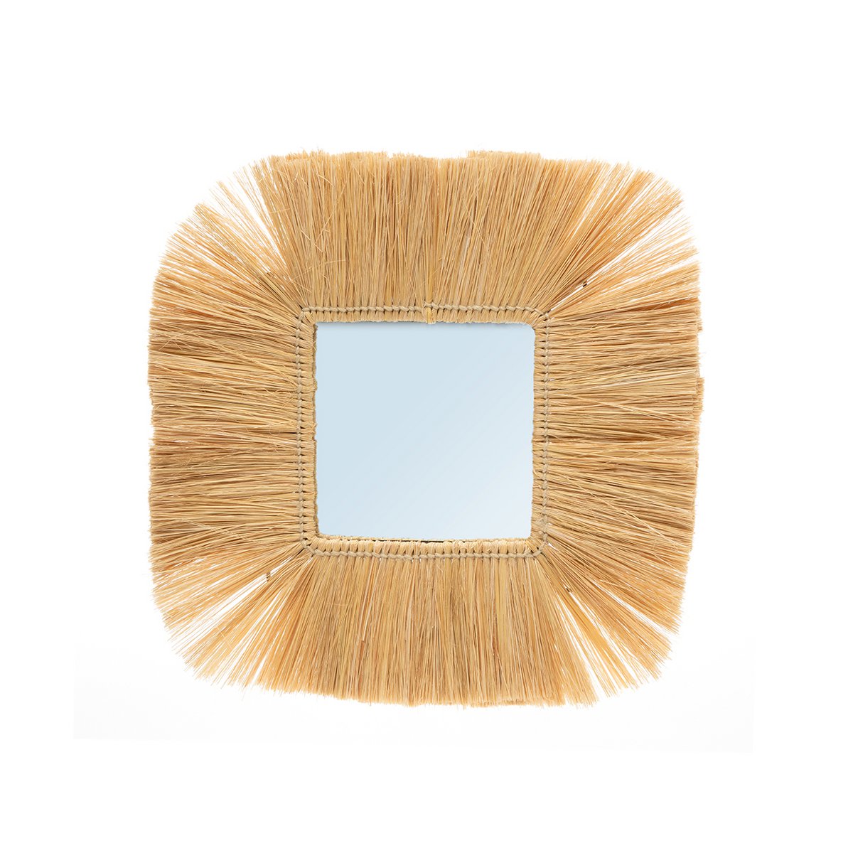 Glass wall mirror with grass frame - natural, 48 cm