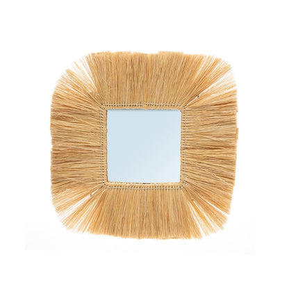 Glass wall mirror with grass frame - natural, 48 cm