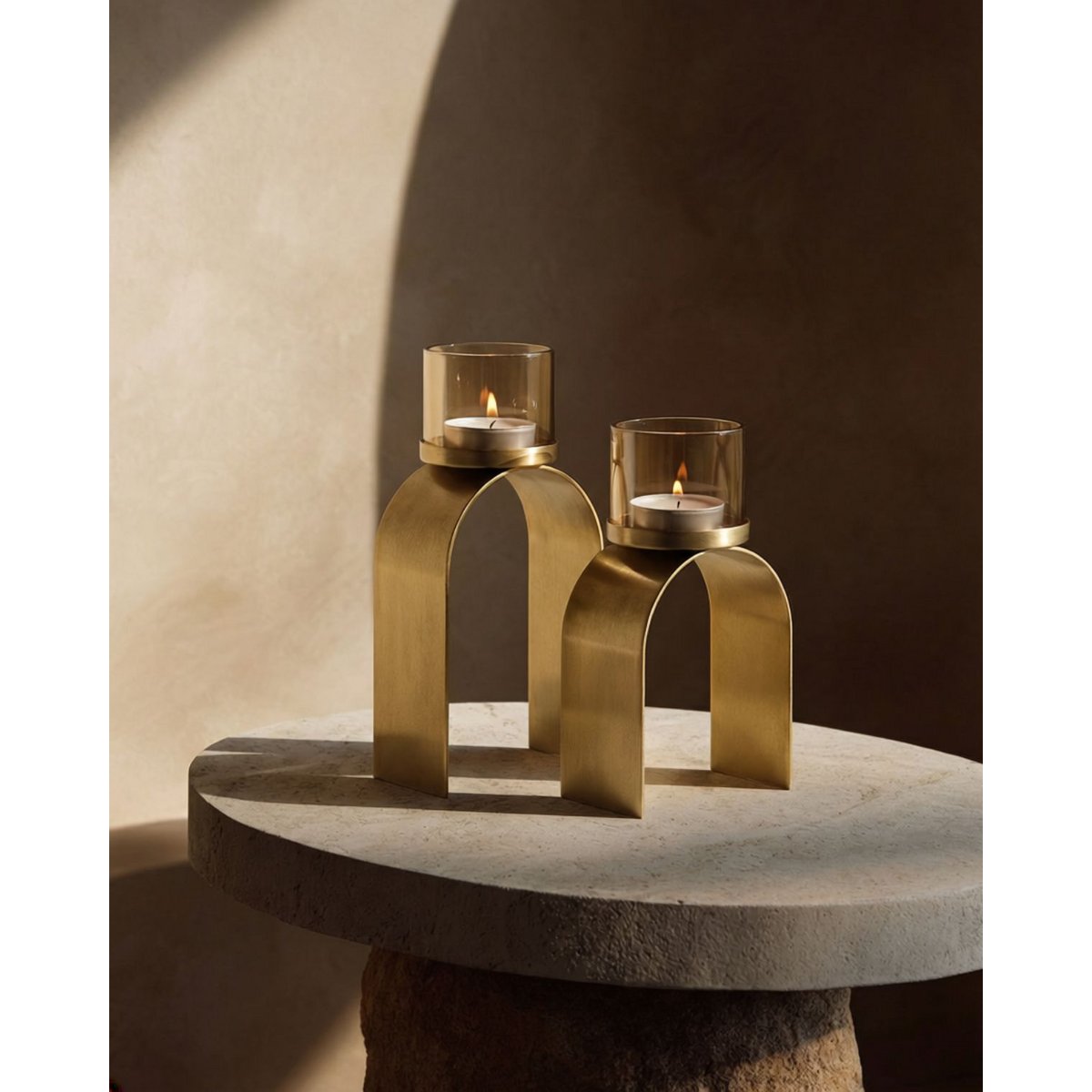 Bow Glow tealight holder, brass - set of 2