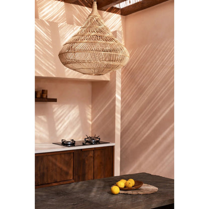 Pendellampe i rattan – dråbeformet – 80 cm bred, 77 cm høj