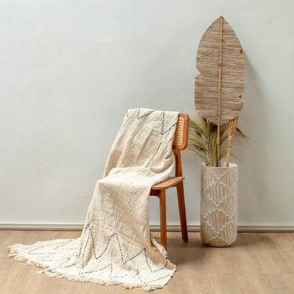 Handwoven cotton throw 140×200 cm - LINGGAH, black & white