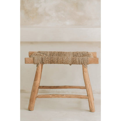 Seagrass and wood stool, 60 cm - handmade