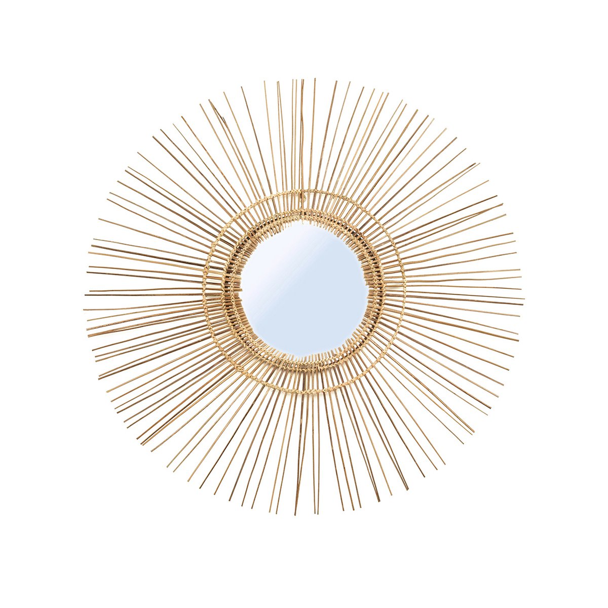 Rattan vægspejl, 80 cm – rundt, tropisk flet