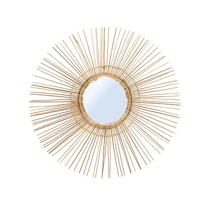 Rattan vægspejl, 80 cm – rundt, tropisk flet
