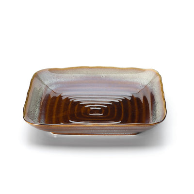 Ceramic square plate 21 × 21 cm – Smoked Horizon, brown-grey