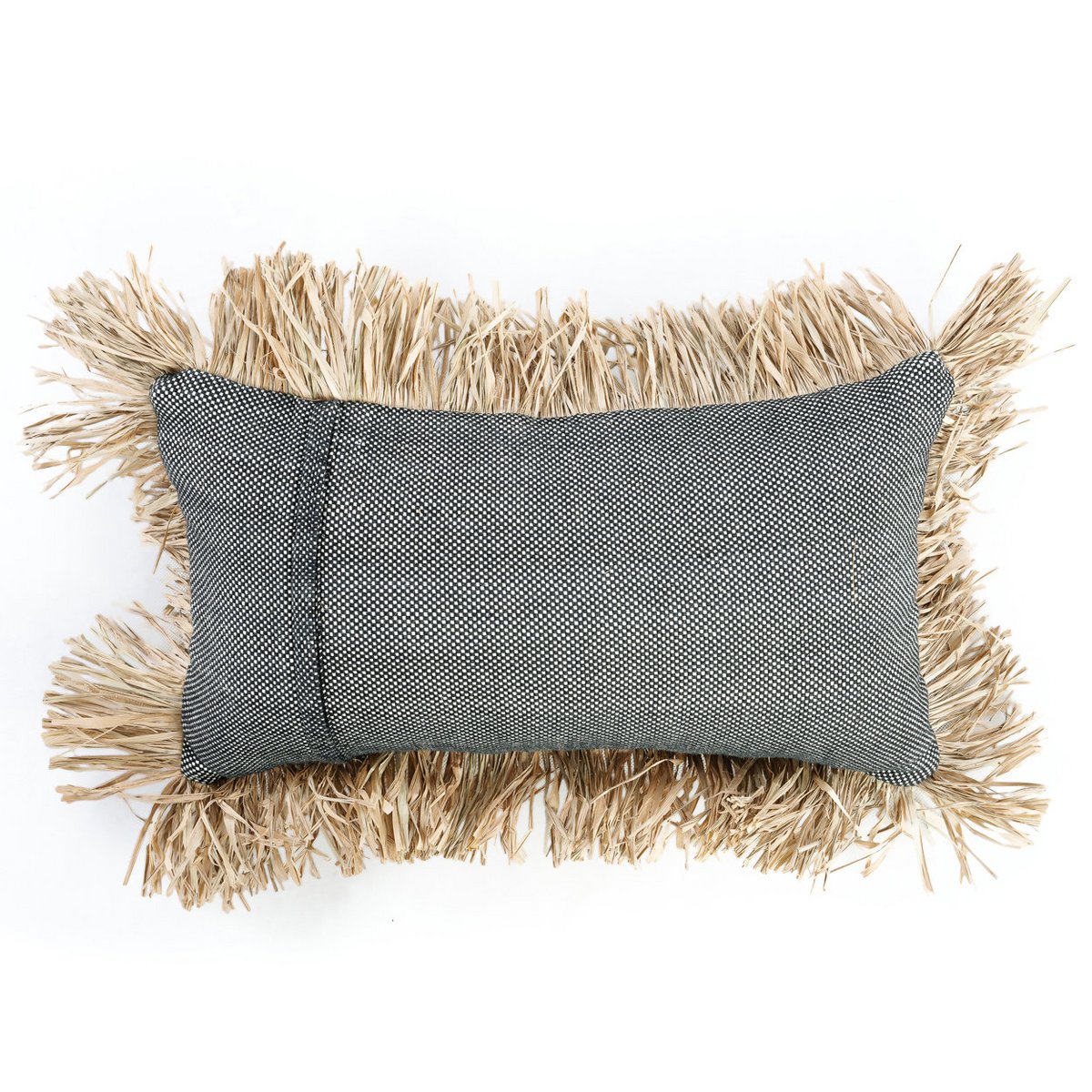 Cotton cushion cover with raffia fringe, 30×50 cm - Black dotted