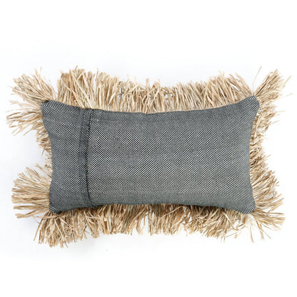 Cotton cushion cover with raffia fringe, 30×50 cm - Black dotted