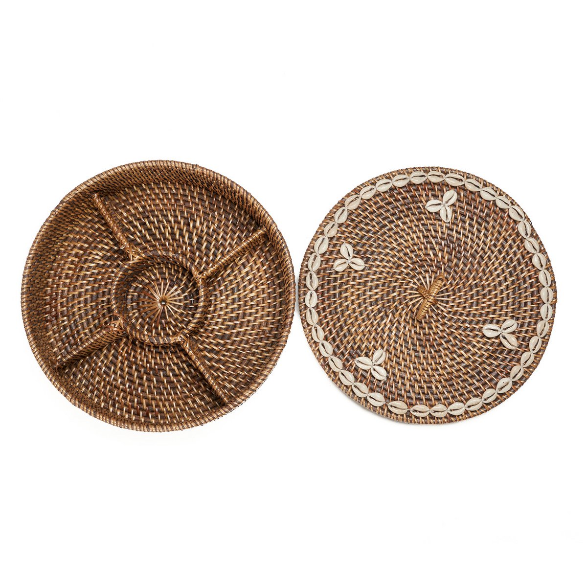 Rattan compartment basket, natural brown