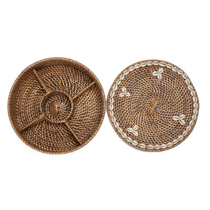 Rattan compartment basket, natural brown