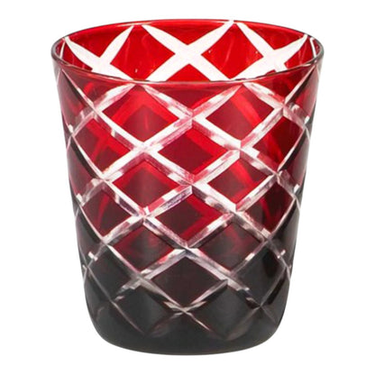 Hand-cut crystal glasses Dio, red, set of 6, 10 cm high