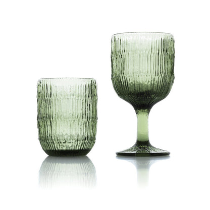 Green glass wine glass 16 cm - ripple texture
