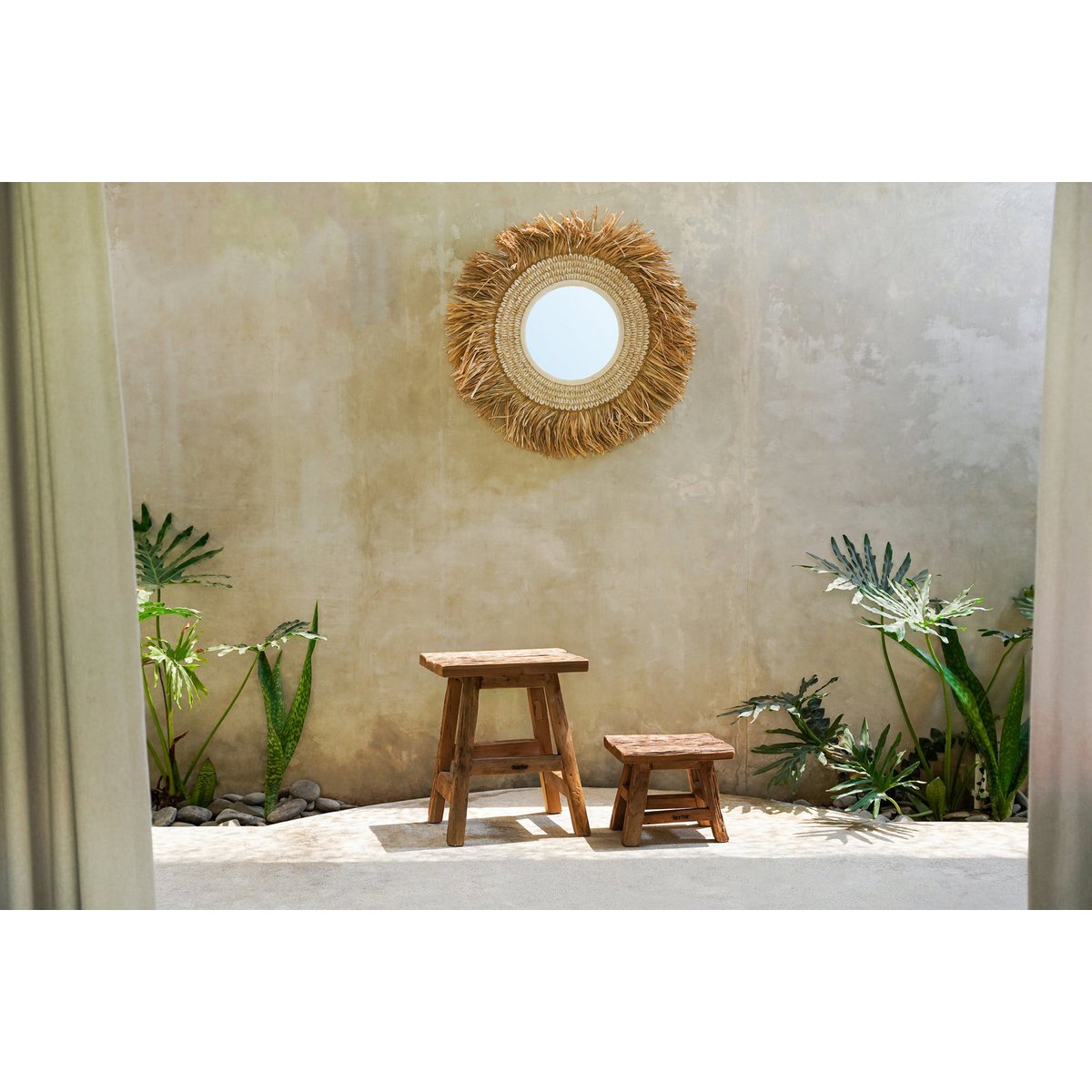 Reclaimed teak stool, four-leg - 39×30cm L