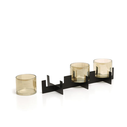 Trio Noir candle holder, brass with glass - black