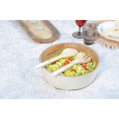 Mango wood salad bowl with servers - handmade