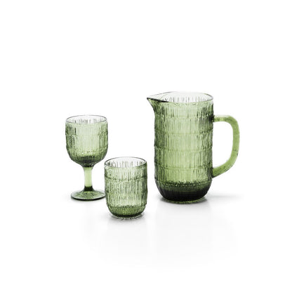 Green glass wine glass 16 cm - ripple texture