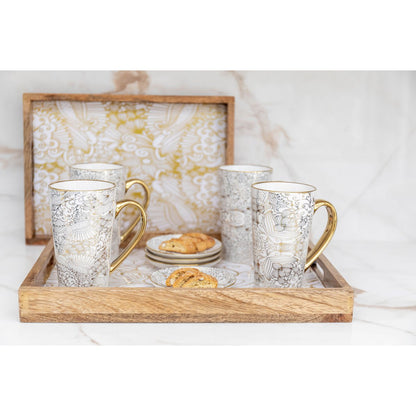 Ceramic mugs with abstract design, set of 4