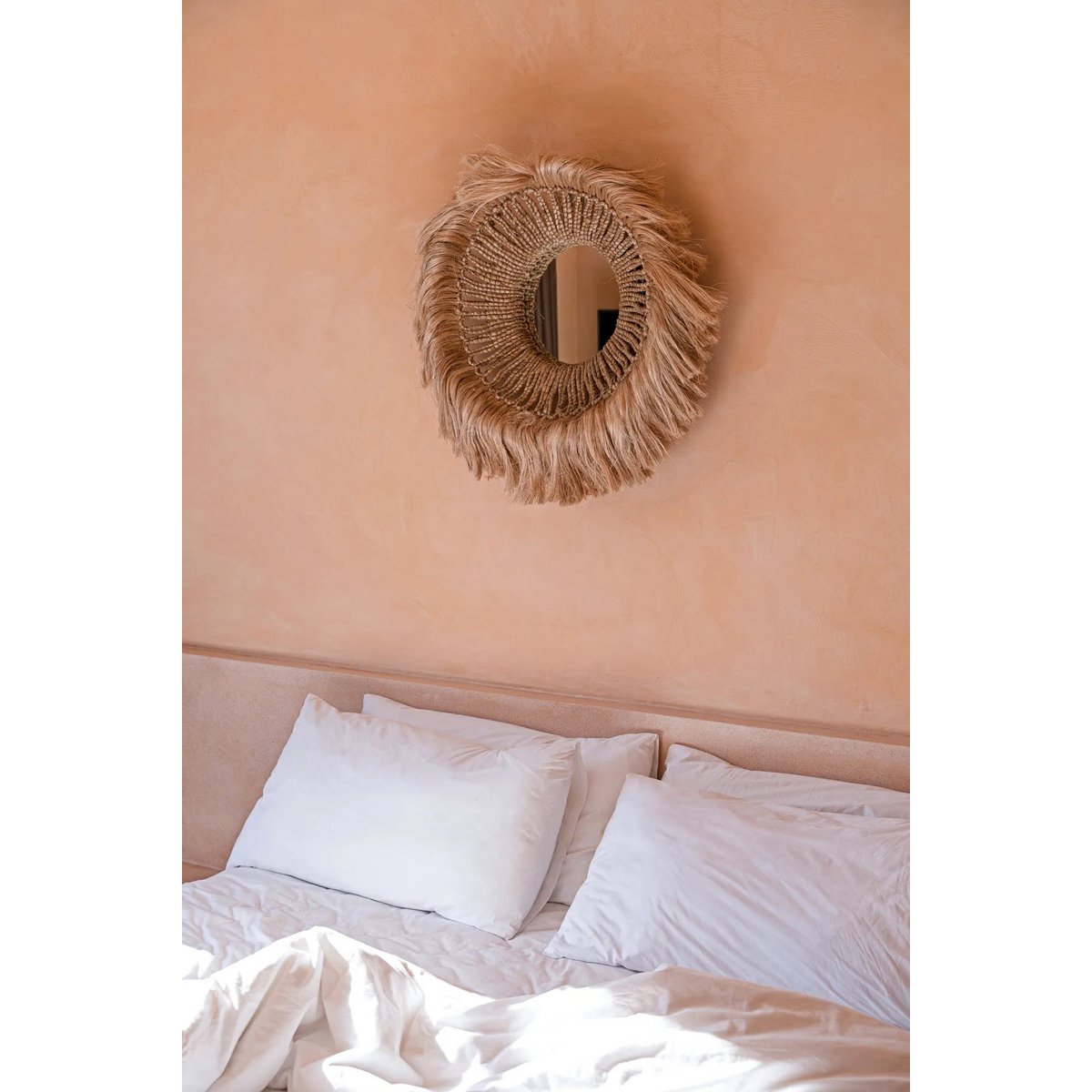 Grass mirror, abaca bowl-shaped, round, 85 cm - natural