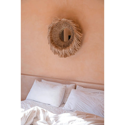 Grass mirror, abaca bowl-shaped, round, 85 cm - natural