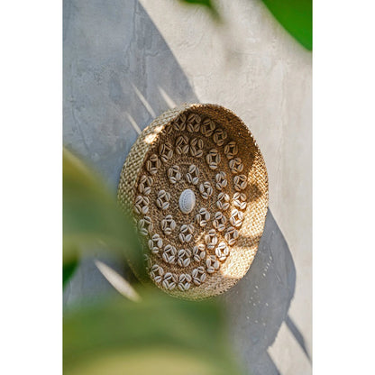 Grass wall circle with cowrie shells, round, 42 cm - Caribe