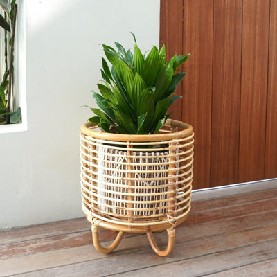 Rattan plant stand MALANG 35 cm – beige woven holder