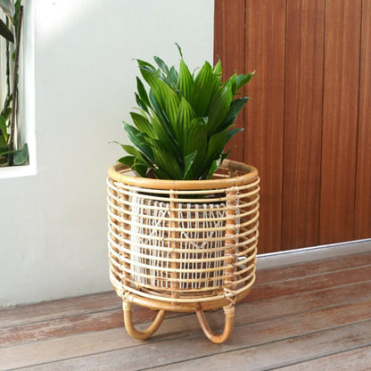 Rattan plantestativ MALANG 35 cm – beige flettet holder