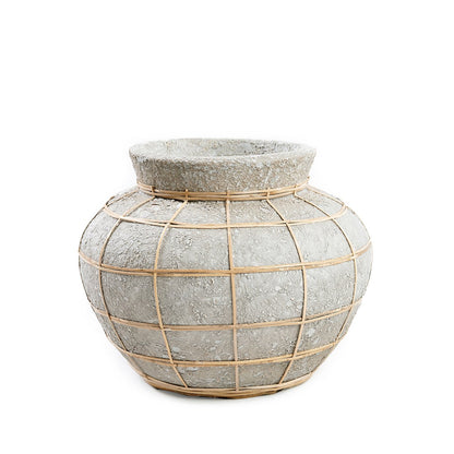 Terracotta vase S - Belly, natural with rattan