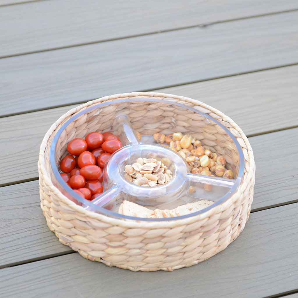 Aperitifsæt i glas og rattan 28 × 28 cm - 3 rum