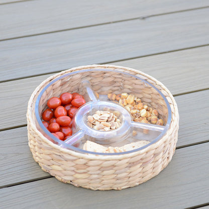 Aperitifsæt i glas og rattan 28 × 28 cm - 3 rum