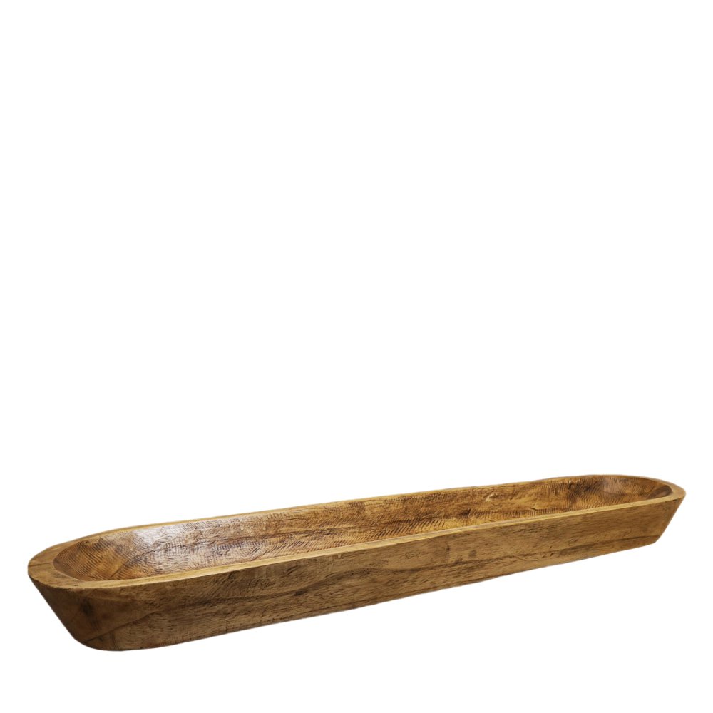 Dekorativ træbakke 100 × 22 × 10 cm - lang lav form