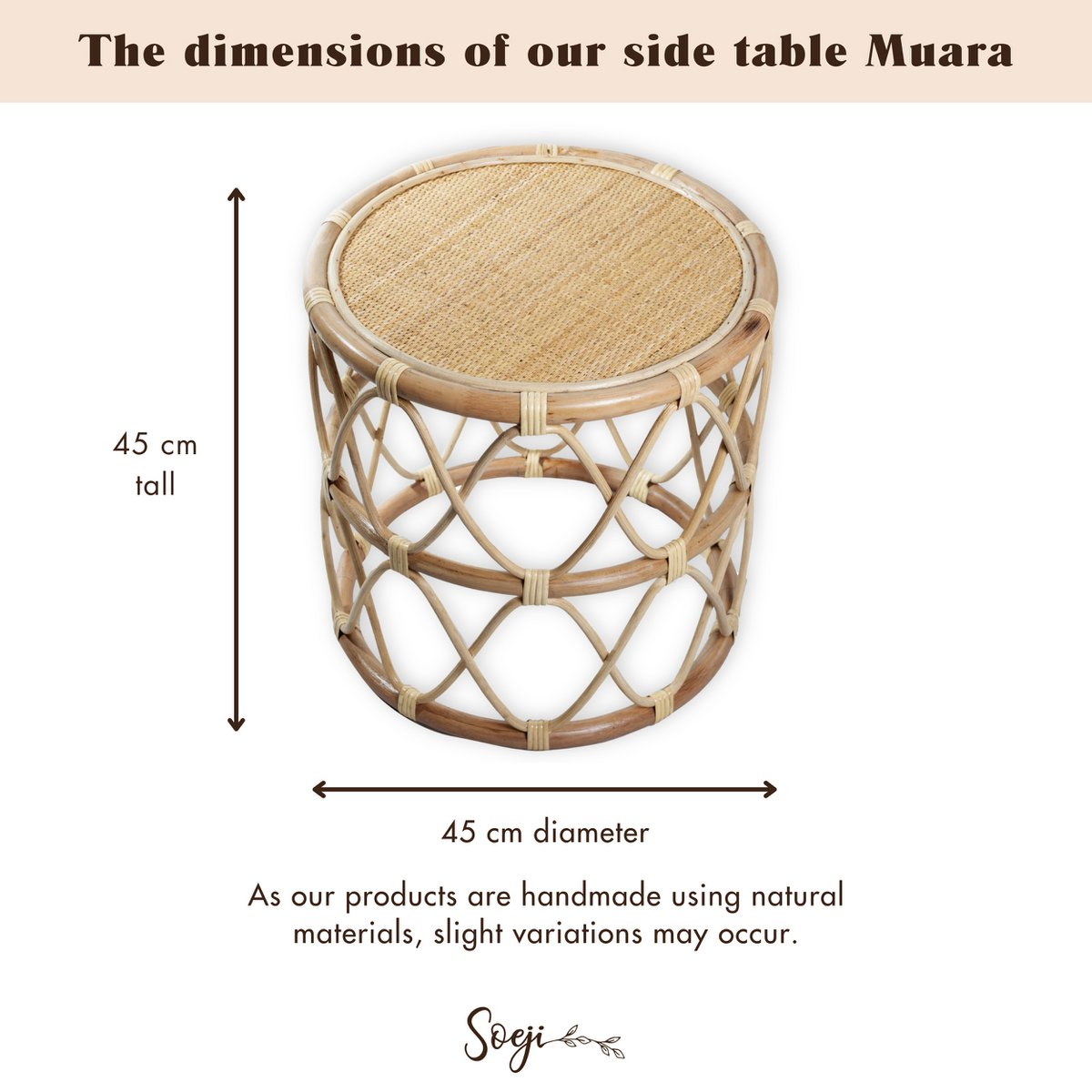 Natural rattan side table Muara beige Ø45 cm - handwoven