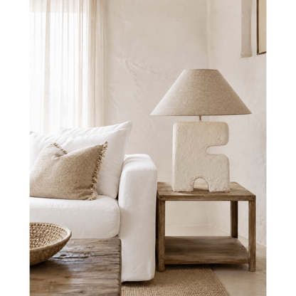 Papier-mâché table lamp, white, large - handmade