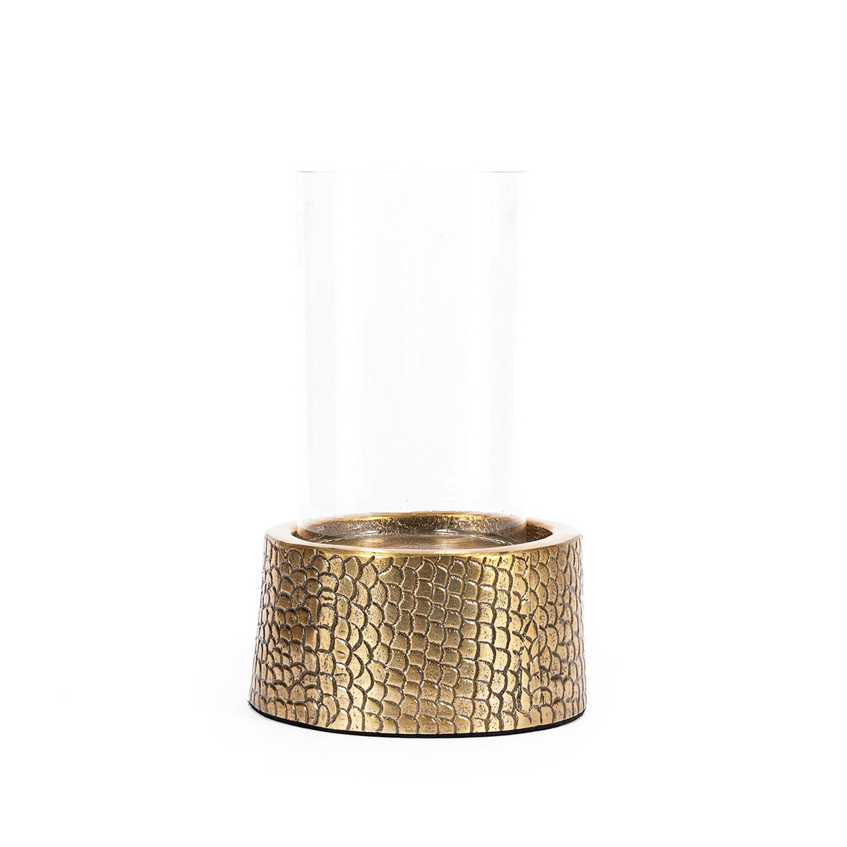 Aluminium candle holder with glass – brass finish, M