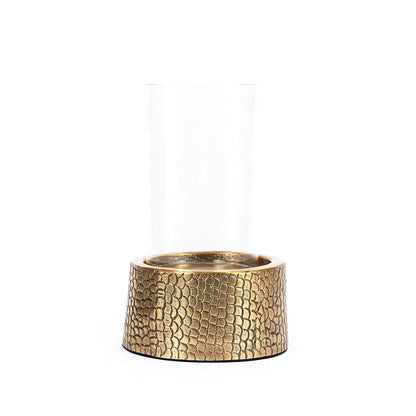 Aluminium candle holder with glass – brass finish, M