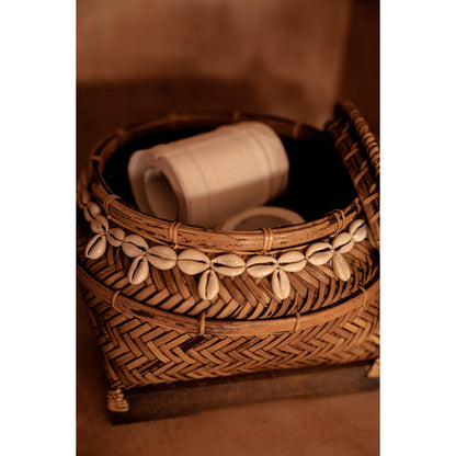 Bamboo storage box with shell detail - round